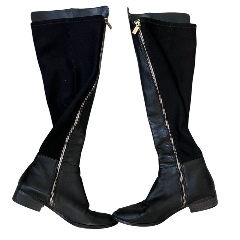 Michael Kors Black Nappa Leather Stretch Bromley Flat Tall Riding Boots Size 8 M